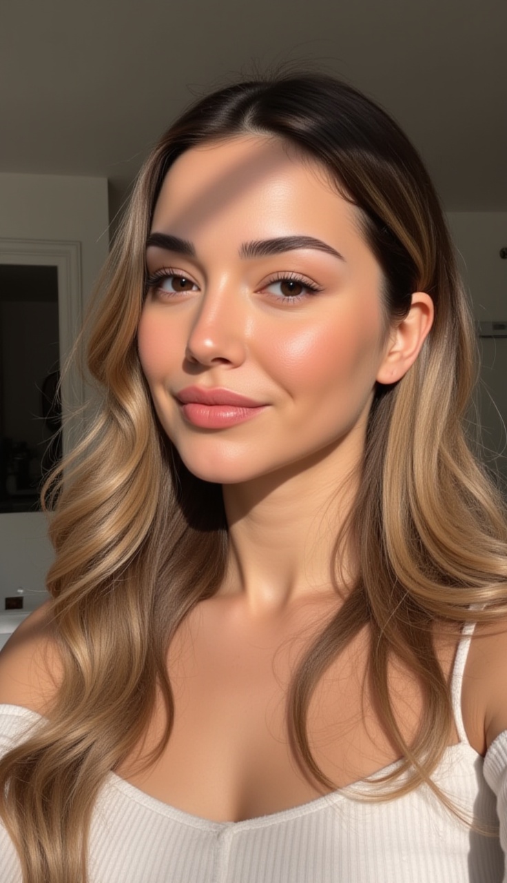 Merbeyy, selfiestyle, at home, close-up, three-quarter view, head tilted right, hair flowing